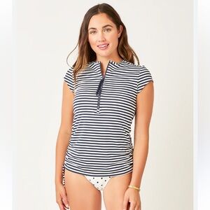 Carve Designs Dawson Rashguard Swim Navy White Striped Top Medium